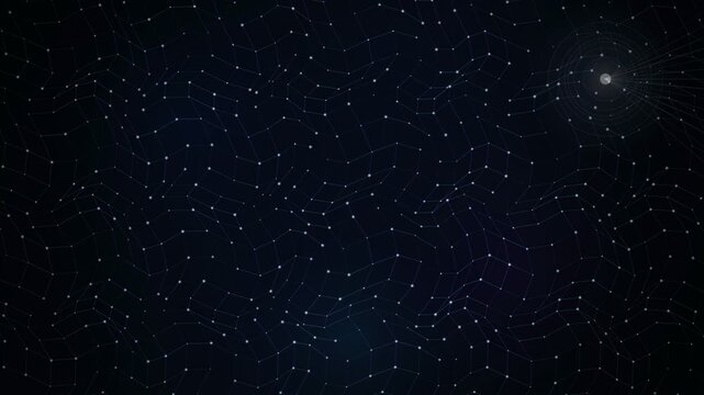 Abstract digital network background with glowing particles and connecting lines in deep blue space