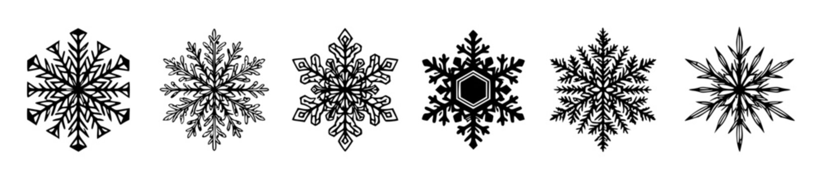 Six distinct snowflakes arranged&hellip; set with simple line art design featuring sketches, drawings, vector graphics with minimalist and simple illustrations