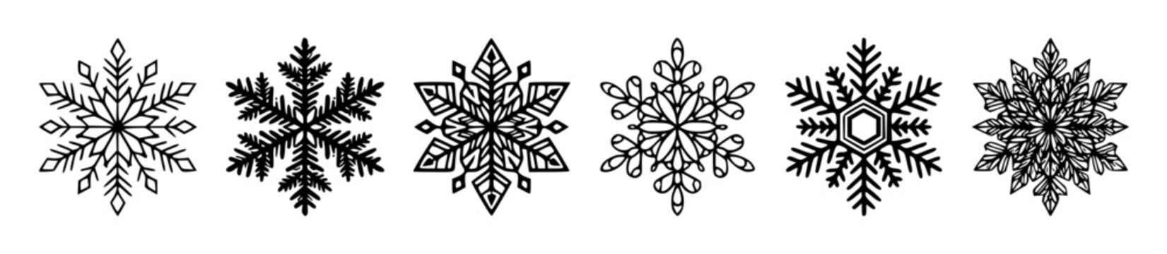 Six snowflakes arranged horizont&hellip; set with simple line art design featuring simple design, minimalist, black and white with illustrations and graphics