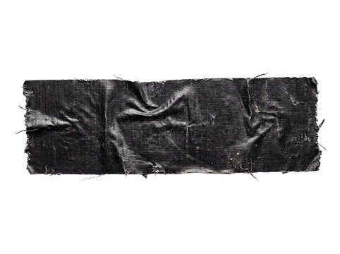Torn black duct tape strip with frayed edges, isolated on transparent background Cutout PNG