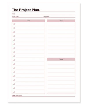 Professional project planning document template with tasks checklist and lead tracking columns for business management transparent background