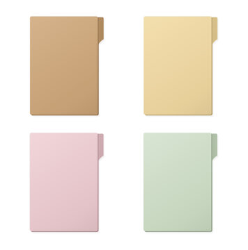 Set of four colorful minimalist office folder covers with side tabs for document organization and storage solutions transparent background