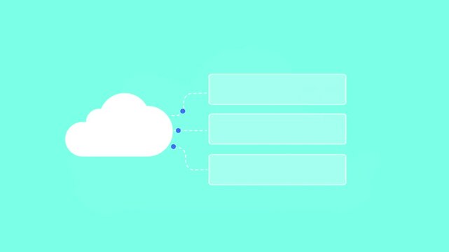 Flat vector animation showing cloud communication with email, notification, and message icons connected through a digital interface on a cyan background.
