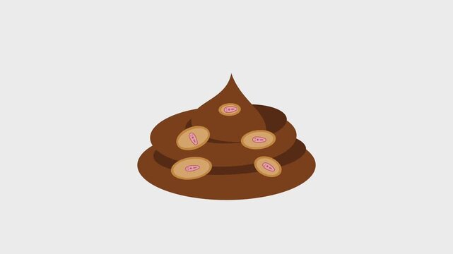 Cartoon poop emoji with bacteria icons