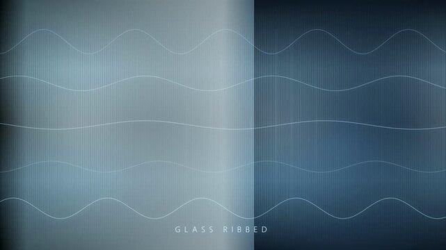 Abstract blue digital background with flowing wavy lines and vertical ribbed glass texture effects