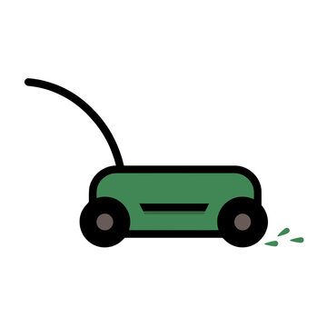 Flat design green lawn mower with grass clippings
