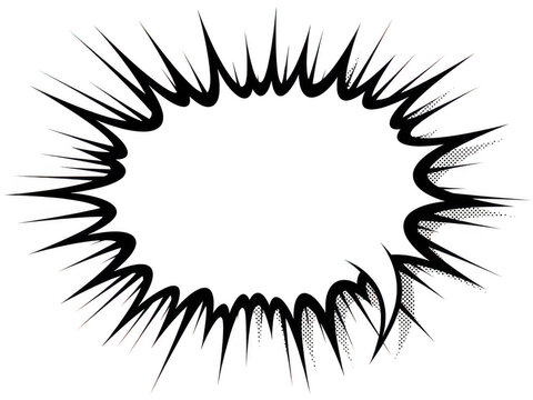 Black and white hand drawn comic style explosion speech bubble isolated on transparent background