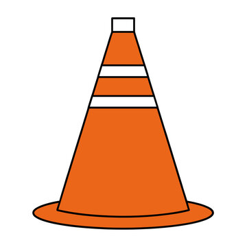 Orange traffic cone with white stripes, isolated on transparent