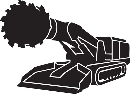 Black silhouette of a heavy duty forestry mulcher machine on tracks