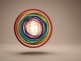 Obraz premium Illuminated Circular Rainbow Wall Sconce Glowing On Beige Wall