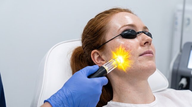 Patient receiving laser photofacial therapy for facial redness and broken capillaries