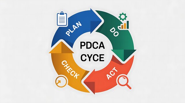 Pdca cycle diagram with four steps for business improvement