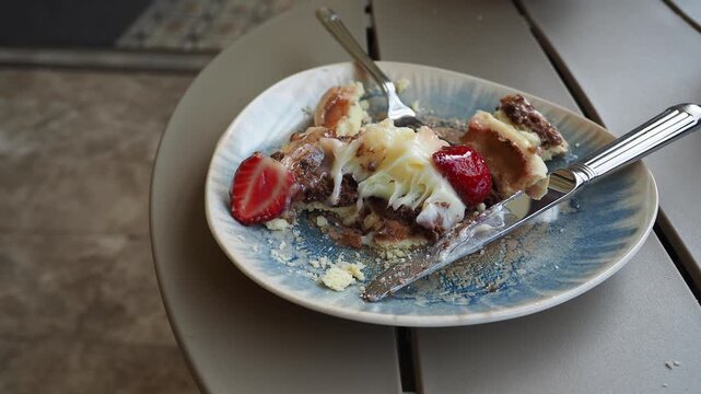 Delicious dessert enjoyed outdoors with fresh strawberries and whipped cream
