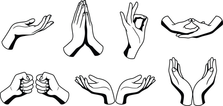 Collection of human hand silhouettes in various expressive gestures