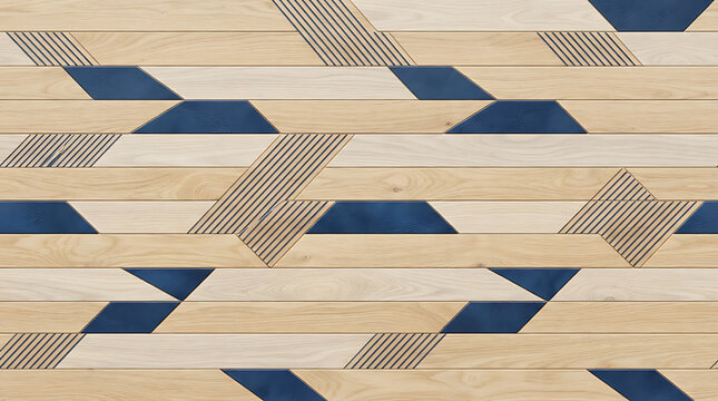 Geometric wood and blue patterned surface