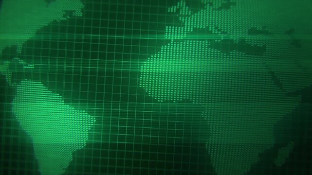 Digital Holographic World Map Global Network Animation Green Tech Background