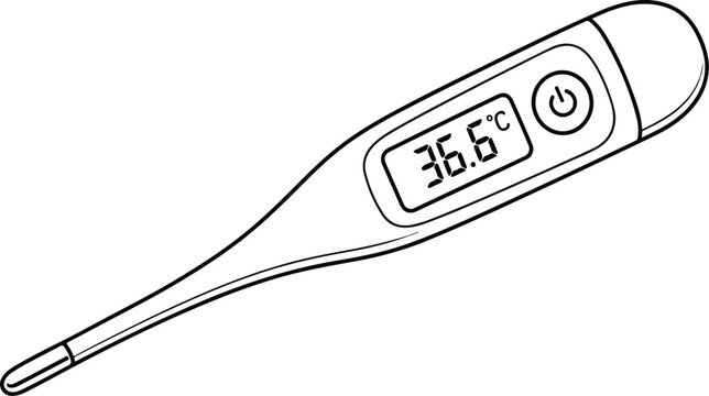 Digital thermometer vector illustration showing normal body temperature with celsius scale isolated on white background