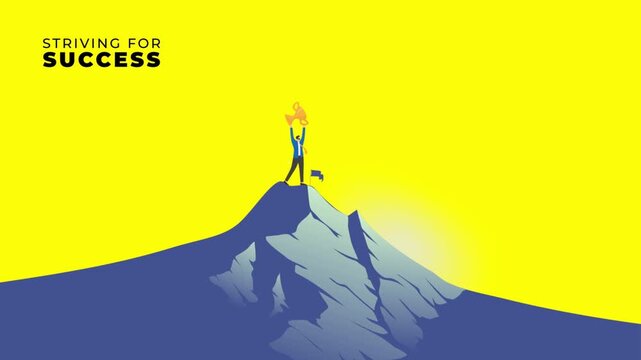 Striving for Success Man on Mountain Peak Animated Motivation