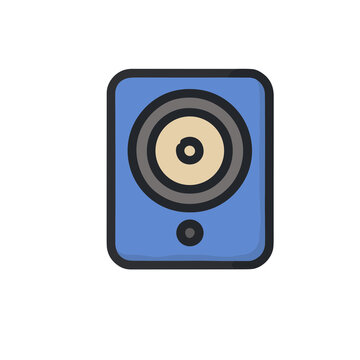 Blue speaker icon with concentric circles