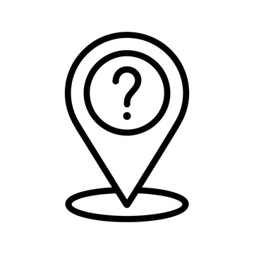 Location pin icon with question mark inside circle