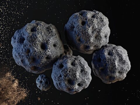 Dark asteroids floating in space environment
