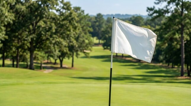 A golf hole with its white flagstick on a vibrant green course, symbolizing the ultimate objective and the satisfaction of a successful play in the popular outdoor sport