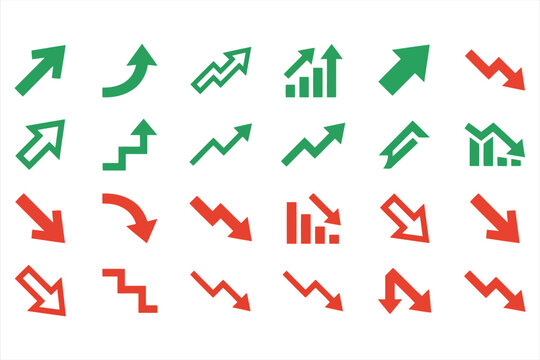 Collection of directional arrow icons in green and red hues
