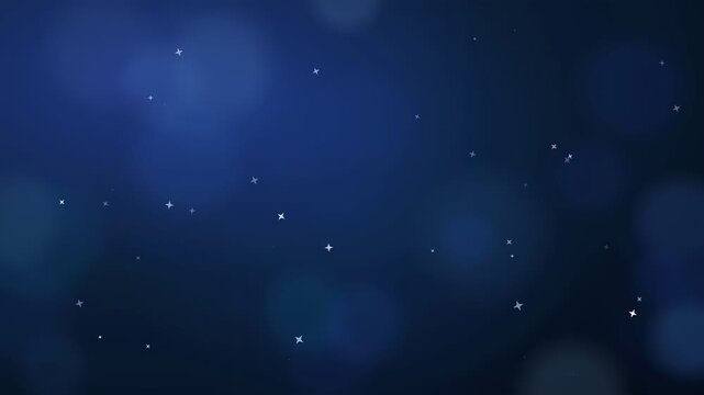 Abstract blue background with floating sparkling stars and soft bokeh light particles moving slowly