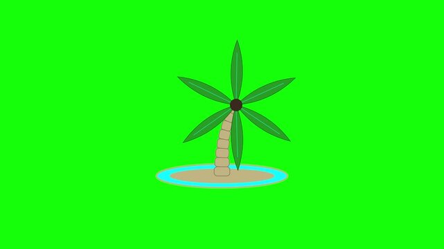 Tropical Palm Tree Island Animation Icon on Green Screen