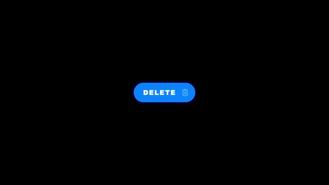 Animated blue delete button loop with clean design and trash can bin icon for digital system application on black background in 4K resolution.