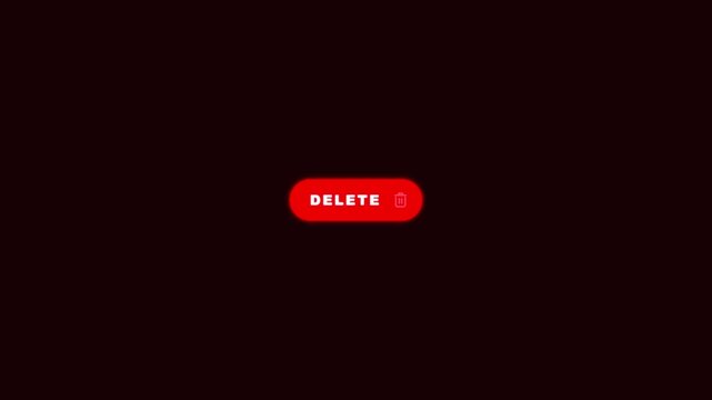 Animated red delete button loop with glowing design and trash can bin icon for digital system application on dark background in 4K resolution.