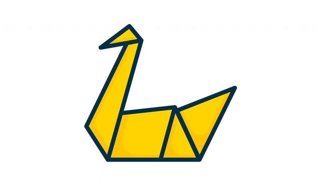 Animated yellow origami swan. Flat 2D motion graphic showing a folded paper bird in a seamless loop on a transparent background.