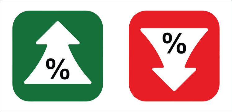 Up and down arrows with percentage sign in square shape, banking finance logo concept for credit, interest rates, money, and investment.