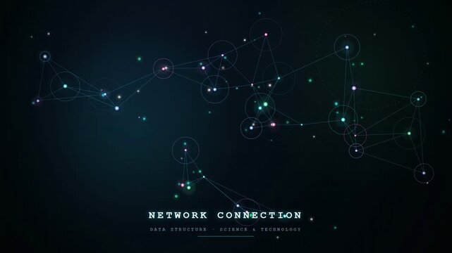 Abstract digital network connection with glowing nodes and lines on a dark blue background