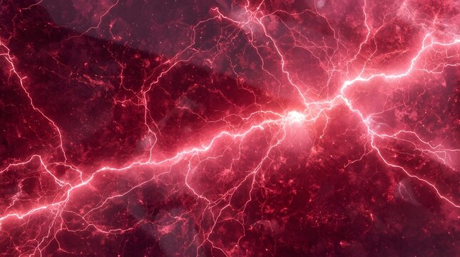 A surreal and vibrant cinematic macro photograph capturing an ultra-detailed red lightning and energy discharge background