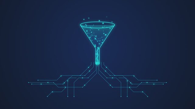 Digital technology funnel collecting data information streams