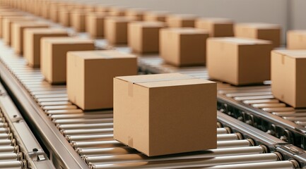 Obraz premium Cardboard boxes moving on a conveyor belt