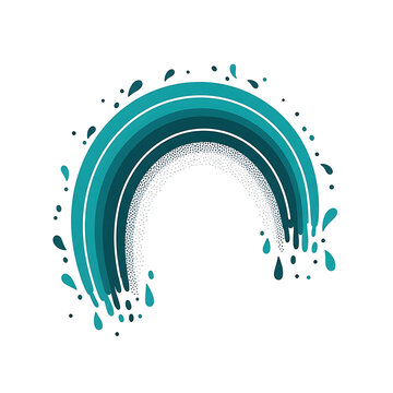 Arch Splash Drip Liquid Minimalist Teal Rainbow Illustration with Splashing Water Droplets and Stylized Ink Drips on a Clean White Background