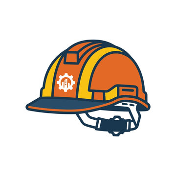 a modern construction hard hat featuring an industrial gear and building icon ideal for safety engineering and architectural branding projects.
