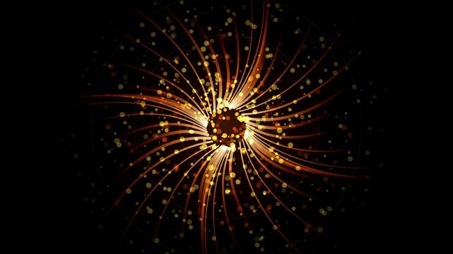 Abstract golden particle rays flowing from central dark glowing point Motion Graphic