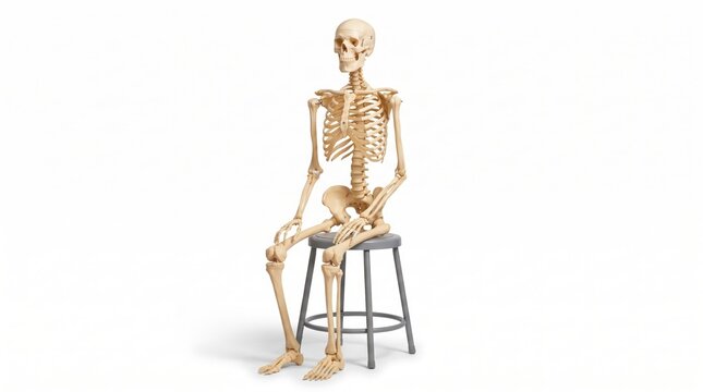 Human skeleton model sitting on a stool
