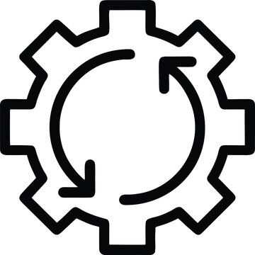 Gear icon with circular arrow depicts process automation and cyclical systems cogwheel mechanism cycle loop