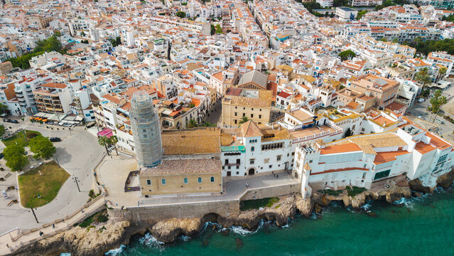 Aerial view of the Church of Sant Bartomeu and Santa Tecla in Sitges