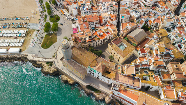Aerial View of Church of Sant Bartomeu and Santa Tecla in Sitges