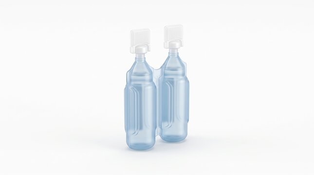 Two plastic saline solution vials for medical use