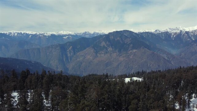 Aerial View of Kedarkantha Winter Trek with Snow Covered Mountains Uttarakhand