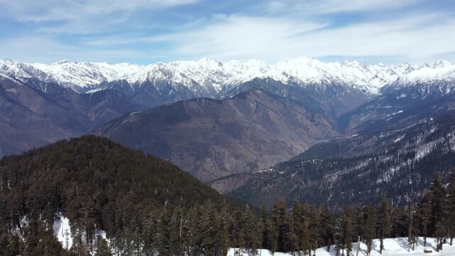 Aerial View of Kedarkantha Winter Trek with Snow Covered Mountains Uttarakhand