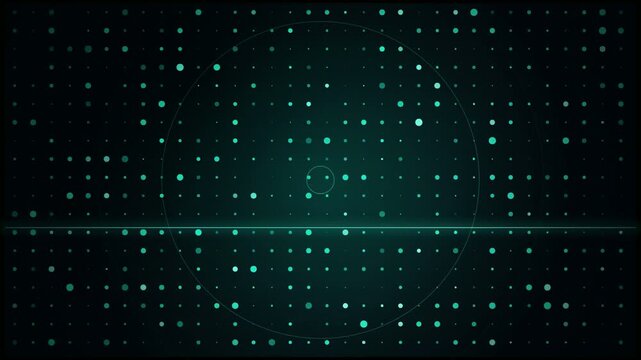 Abstract digital data background with glowing teal dots and moving geometric light patterns
