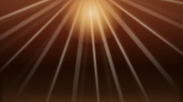 Abstract golden light rays emanating from center on dark brown background for cinematic motion graphics