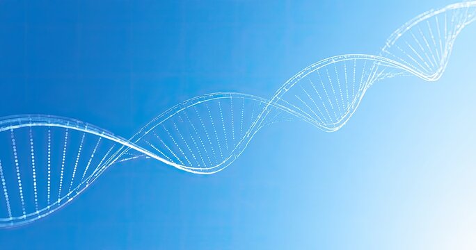 Abstract blue helix structure with glowing particles, science